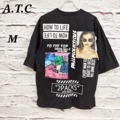 R5048 A.T.C 【M】 半袖Tシャツ 背中ロゴ裾フェイク オーバーサイズ