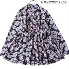 【トゥモローランド】美品 コスモスプリントスタンドネックブラウス ラベンダー