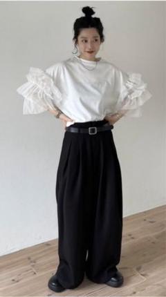 wee9s チュール　フリルTシャツ　白　cheer frill tee