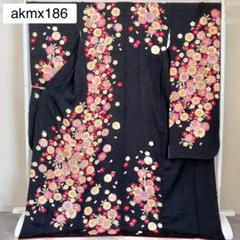 akmx186 正絹 振袖 黒色 パールトーン加工 13号 花柄 - メルカリ