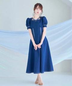 ロゼミューズ　lace denim dress rosemuse ブルー RoseMuse lace denim dress デニムワンピース ネイビー - メルカリ