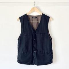 【美品】ジョンブル リネンベスト 黒×茶 L メンズ ブラック ブラウン 古着
