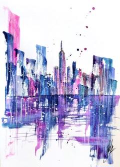 原画#3531　ニューヨーク　アメリカ　水彩画　ドローイング　インテリア　アート f73fc227466e0e05d49dd98f7b0e43
