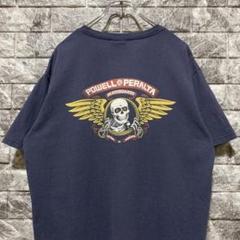 希少 POWELL Tシャツ L パウエルペラルタ スカル のぞき 覗き 紺