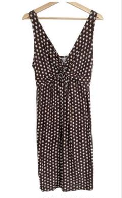 ブラウン ホワイト ドット柄 ワンピース　スカート　Vネック　夏服