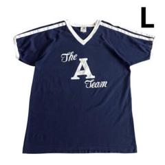 80s USA製 Vネック リンガー Tシャツ L 紺 白 ラグランスリーブ