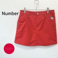 【Number】ミニスカートＬ赤ゴルフウェア5ポケットワッペン刺繍スポーツ運動