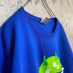 ギルダン 古着 キャンプ 企業系 両面プリント アメリカ輸入 Tシャツ 半袖 青