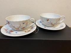 深川製磁色絵花鳥紋紅茶碗皿二客