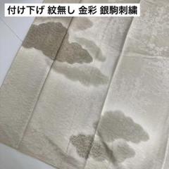 付け下げ 紋無し 金彩 銀駒刺繍 流水に雲 正絹 広衿 袷 着物 U