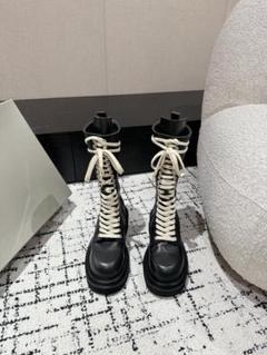 RICK OWENS フラットバイカーブーツ ブラック 38 リックオウエンス