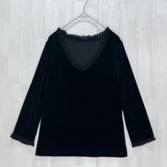 ローラアシュレイ　シルクフリル Vネックベロアカットソー　黒