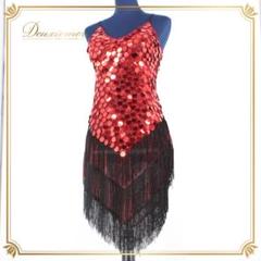 【美品 社交ダンス衣装】ワンピース ドレス leirena 赤 黒 ブラック