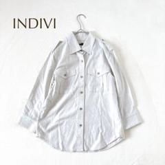 インディヴィ ベージュシャツジャケット【M】長袖 コットン混 無地 洗える