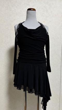 チャコット　シフォンオフショルダーダンスドレス 黒 オフショルダー トップス オープンネック[品番：CROW0000372