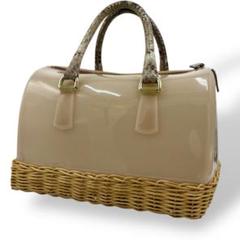 美品　FURLA フルラ　キャンディバッグ　ボストンバッグ　パイソン　カゴバッグ