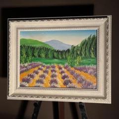 油彩絵画　肉筆　直筆　サインあり 絵画美術桜木稔作 「上富良野ラベンダー畑」 油彩絵画肉筆直筆サインあり 絵画美術桜木稔作 「上富良野