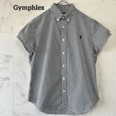 【Gymphlex】ブラックホワイトギンガム チェックロゴ半袖シャツ ブラウスM