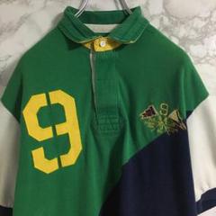 ポロバイラルフローレン　ワンポイント刺繍　ラガーシャツ　ホワイト　グリーン　Ｌ☆