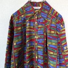 古着 レトロ シャツ 総柄 柄シャツ デザインシャツ 長袖 レディース