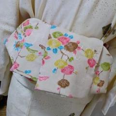 着物リメイク　鯉柄 クリーム色 半袖 大人の兵児帯半幅帯ハンドメイド澪No2011着物リメイク正絹花柄