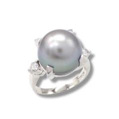 タサキ グレーパール ダイヤ 0.22ct リング 12号 Pt900 3412
