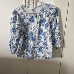 【新品】H&M ブルー花柄リネン五分袖シャツ