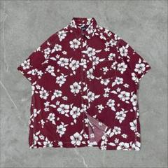 90s OLD GAP ハイビスカス柄 半袖シャツ L アロハシャツ ボルドー
