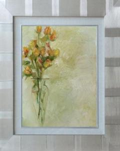 メルカリ 絵画　絵　額付き(銀）油絵　uF6-113402　花（ばら） メルカリ 絵画絵 額付き (銀）油絵uF6-113402花（ばら）