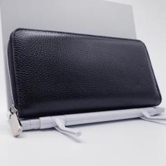 新品 牛本革 ヌメ革 ラウンドファスナー長財布 ブラック タンニン鞣しレザー