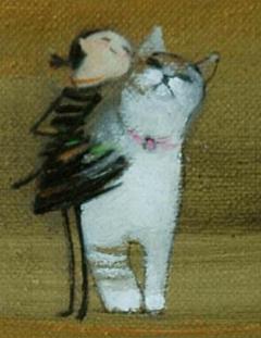 絵画 インテリア 油絵 F3-091918 可愛い子猫（子犬）と女の子 絵画 インテリア 油絵 F3-091918 可愛い子猫（子犬）と女の子