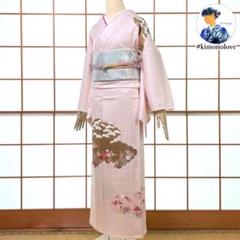 半額sale - タイムセールをお見逃しなく 単衣着物 A 桜色 鴛鴦 金彩 正絹 セット 訪問着・長襦袢 一つ紋 着物・浴衣
