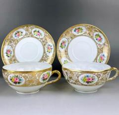 【美品】オールドニッポン アールヌーボ様式 ティーカップ ソーサー 金盛り 美品】オールドニッポン ティーカップ ソーサー 2セット アール