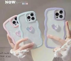 アイフォンケース　iPhone 14 パステルカラー　韓国　背面クリア　ハート