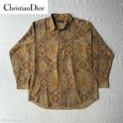 【高級】Christian Dior☆シャツ☆シルク☆総柄☆長袖シャツ☆M 美品 Christian Dior MONSIEUR 総柄 シルク 長袖シャツ
