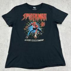 スパイダーマン　ヒーロー　マーベル　トップス　半袖Tシャツ　古着　ブラック黒　Lのサムネイル