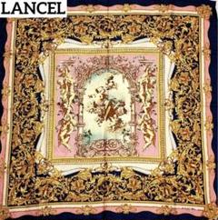 ★LANCEL★ スカーフ 大判 絵画 天使 ロープ シルク ネイビー ピンク ☆LANCEL☆ スカーフ 大判 絵画 天使 ロープ シルク ネイビー