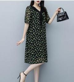 大きいサイズ レディース ワンピース　シフォン　リボン　春夏 秋 新品 半袖