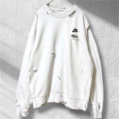 NIKE ナイキ　ボロスエット　トレーナー　ダメージ加工　長袖　白　刺繍