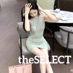 韓国 服 レディース ワンピース 緑 ミニワンピース ニット ノースリーブ 緑