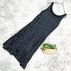 【UNIQLO】ユニクロ ノースリーブドット柄フレアワンピース(L)紺色