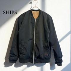 ★シップス【L】ジャケット 中綿入り 裏ボア 防寒 シンプル 黒 g212