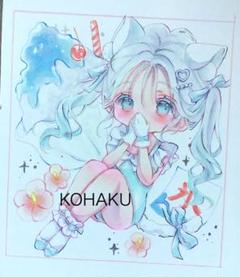 【原画】小色紙　『かき氷♡ブルーハワイ』