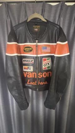 vanson レザージャケット フラッグ　44 黒/オレンジ/白 vanson レザージャケット フラッグ 44 黒/オレンジ/白 - メルカリ
