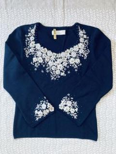 未使用】フランコフェラーロ 7分丈 ニット お花刺繍&モチーフ