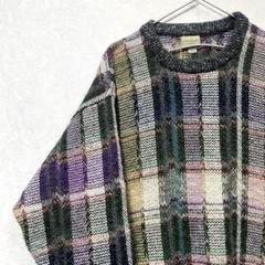 デザインニット　総柄　ヴィンテージ　レトロ　マルチカラー　アルパカ　モヘア