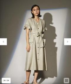 GRACE CONTINENTAL リネンタッチフリルスリーブワンピース