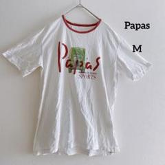 【Papas】パパス SPORTS プリントTシャツ トラック柄 白 赤 M