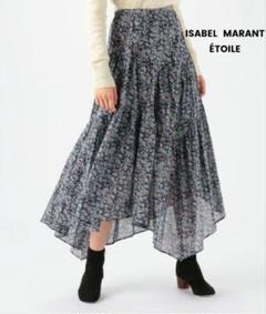 イザベルマランエトワール スカート ブルー イエロー コットン 36 C2865 ISABEL MARANT ETOILE SOLEDA レーヨンプリント アシンメ