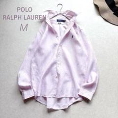 新品タグ付き♡ラルフローレン♡ストライプリネンシャツ　ワンポイント刺繍 美品☆POLO ｜現行タグ ピンク ストライプ ポニー刺繍 リネン